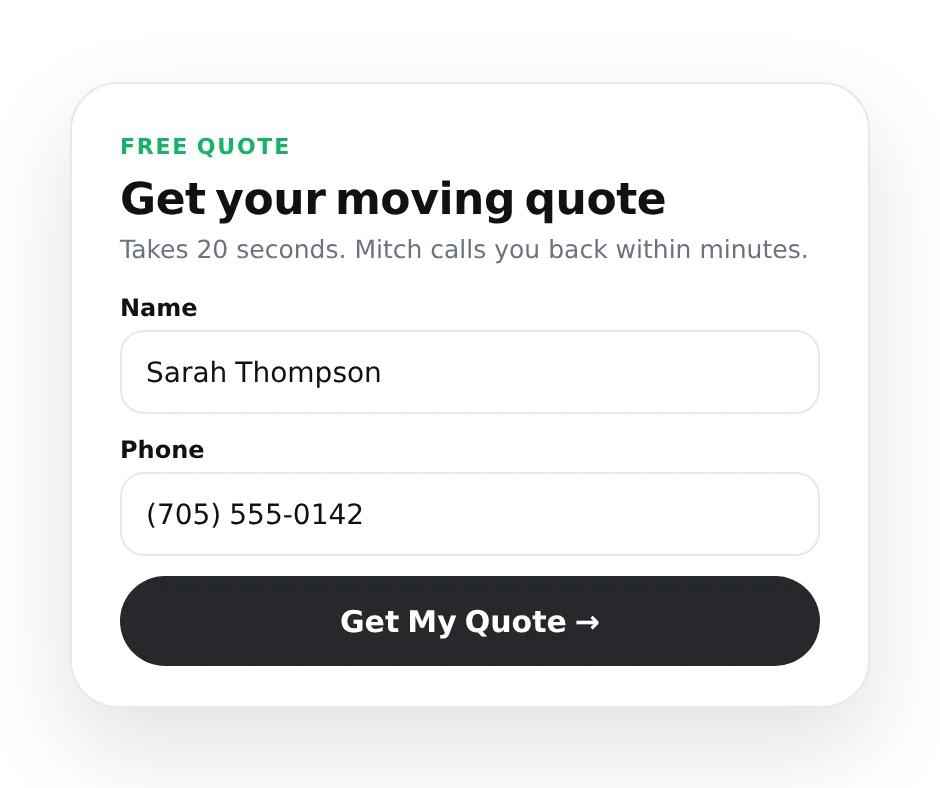 The two-field Fast Track Muskoka quote form: name and phone